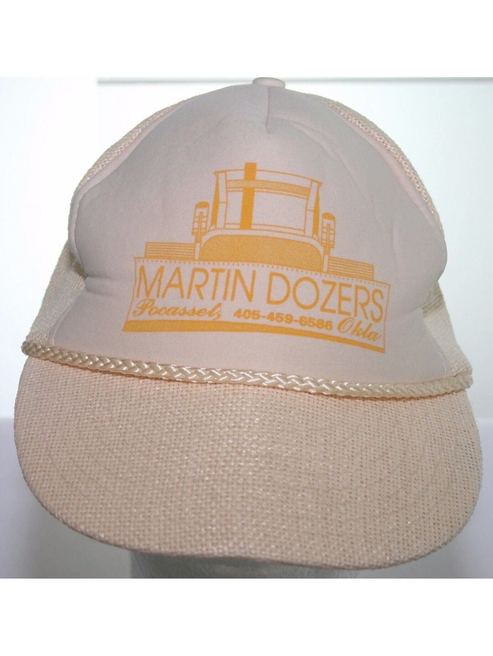 Vintage Dale Martin Dozers Pocasset Oklahoma Trucker Hat Tan Snapback Nissin Cap
